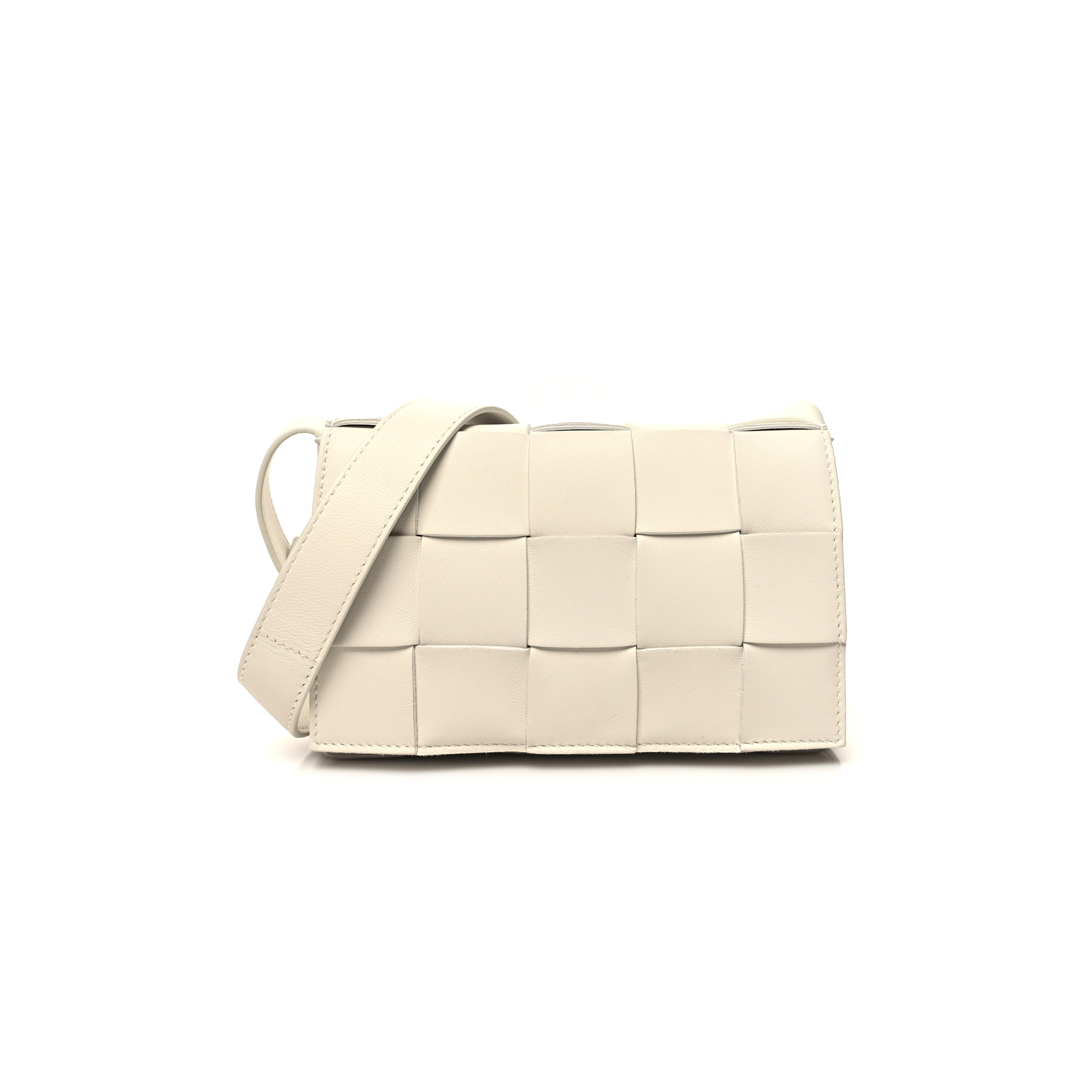 BOTTEGA VENETA LAMBSKIN MAXI INTRECCIATO SMALL CASSETTE CROSSBODY BAG WHITE (19*10*4cm)