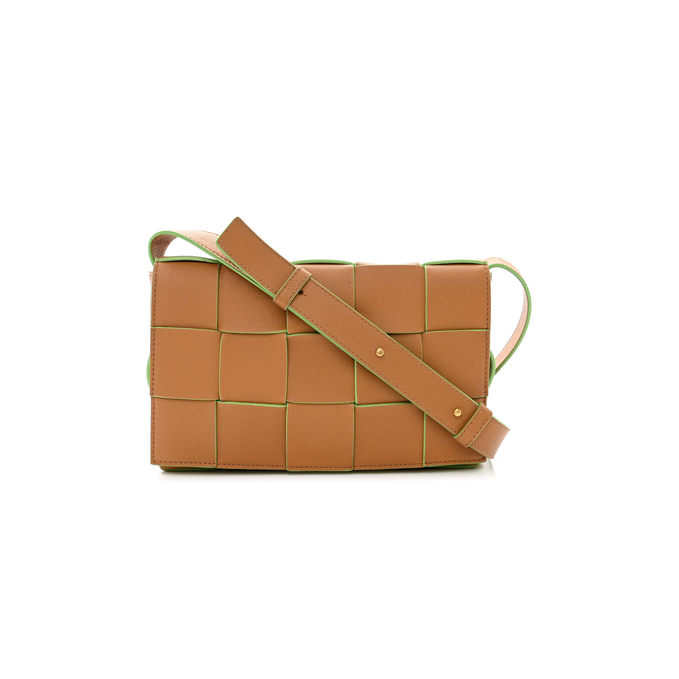 BOTTEGA VENETA GRAINED CALFSKIN MAXI INTRECCIATO CASSETTE CROSSBODY BAG CARAMEL PISTACHIO (23*15*6cm)