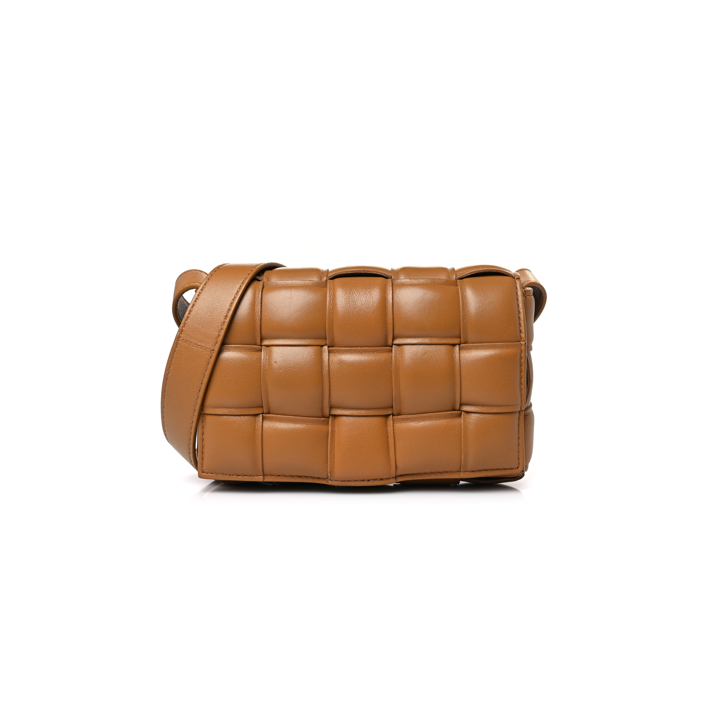 BOTTEGA VENETA NAPPA MAXI INTRECCIO PADDED CASSETTE CROSSBODY BAG CARAMEL  (25*17*6cm)