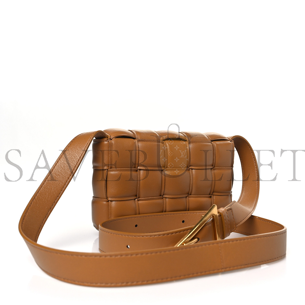 BOTTEGA VENETA NAPPA MAXI INTRECCIO PADDED CASSETTE CROSSBODY BAG CARAMEL  (25*17*6cm)