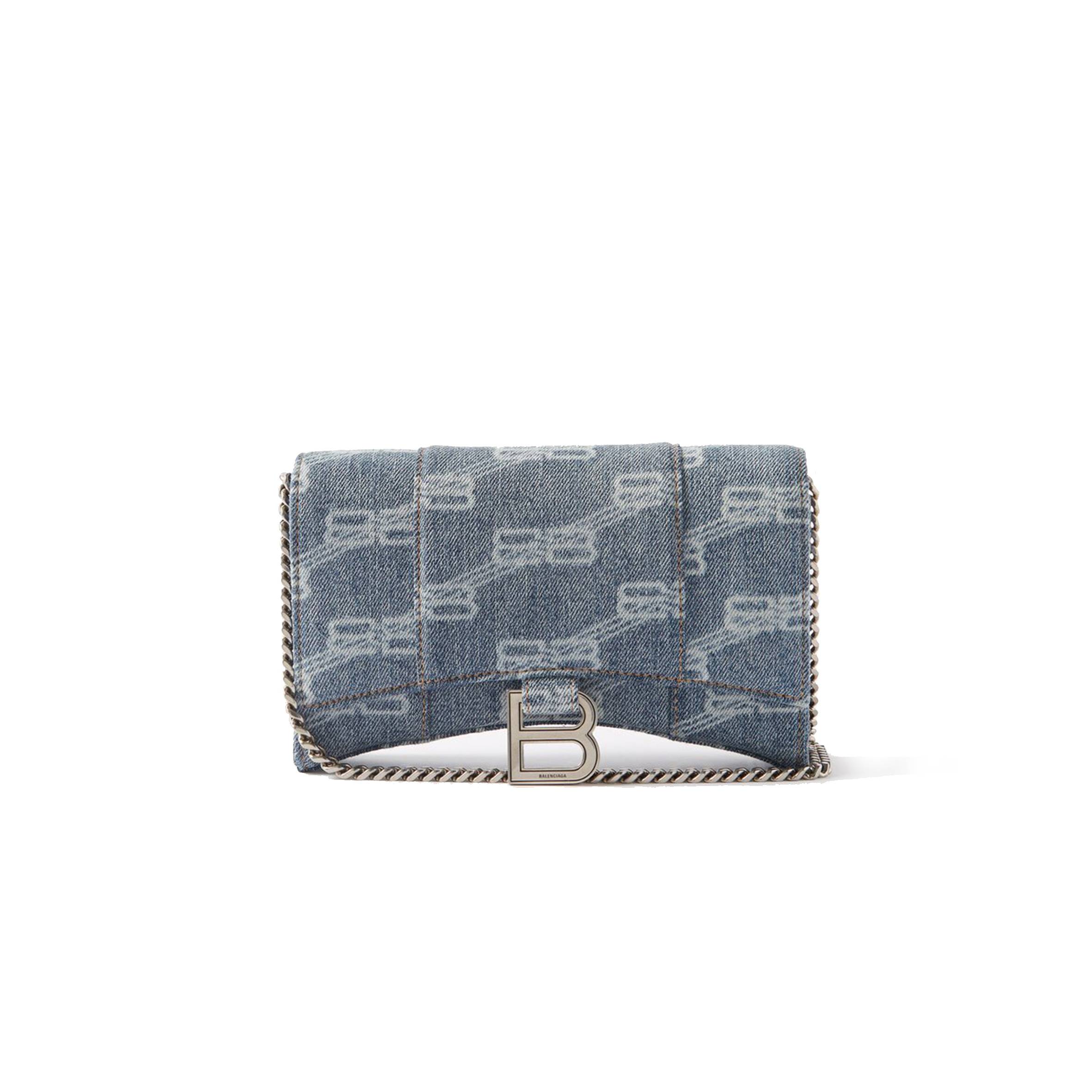 BALENCIAGA BLUE HOURGLASS LOGO-PRINT DENIM CROSS-BODY BAG MATCHESFASHION US (19.5*12*4cm)