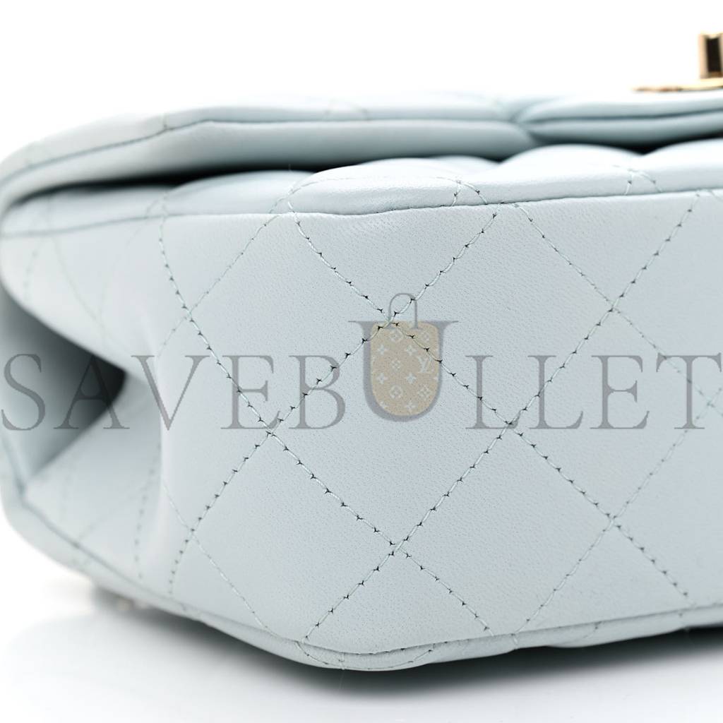 CHANEL LAMBSKIN QUILTED MINI TOP HANDLE RECTANGULAR FLAP LIGHT BLUE ROSE GOLD HARDWARE (19*12*6cm)