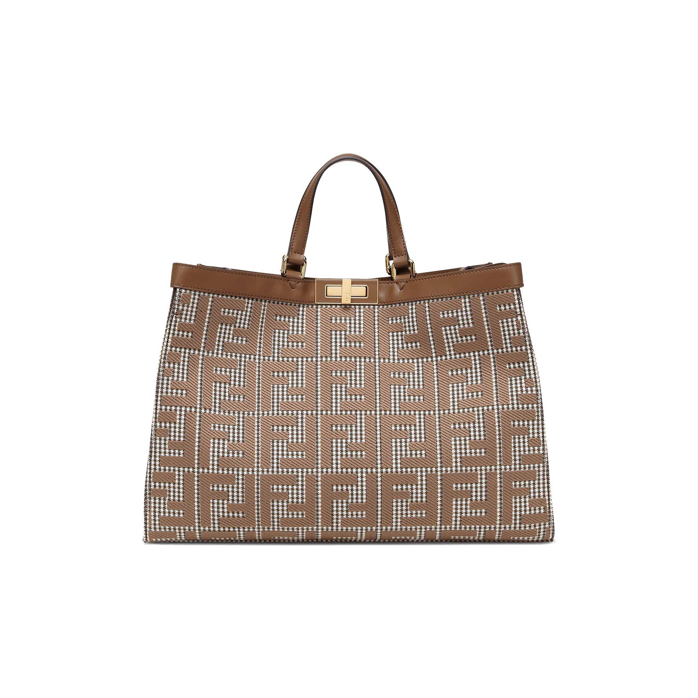 FENDI X-TOTE - BROWN HOUNDSTOOTH WOOL SHOPPER WITH FF EMBROIDERY 8BH374AKRZF1IRG (41*29.5*16cm)