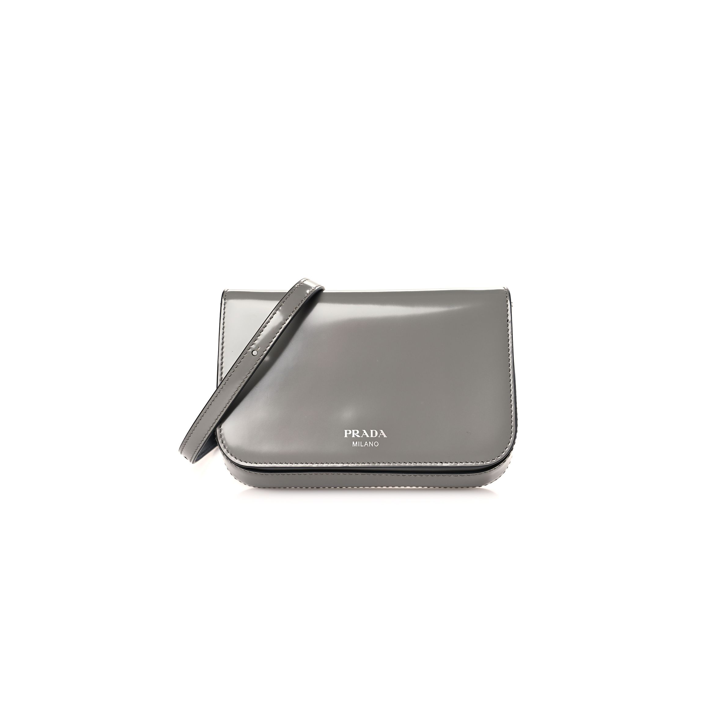 PRADA BRUSHED CALFSKIN MINI FLAP BAG WITH STRAP GRAY (18*13*3cm)