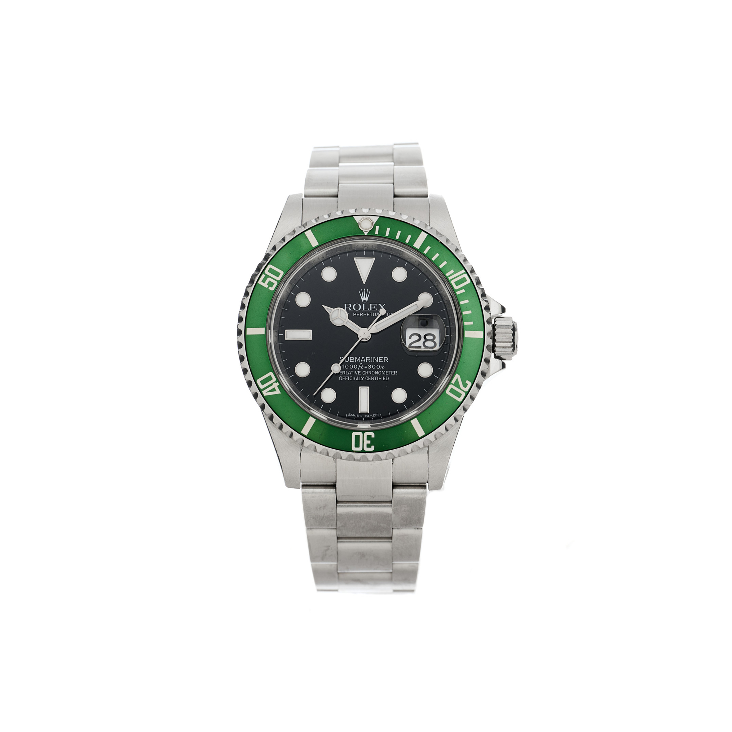 ROLEX STAINLESS STEEL 40MM OYSTER PERPETUAL SUBMARINER DATE 50TH ANNIVERSARY &QUOT KERMIT&QUOT WATCH BLACK 16610LV