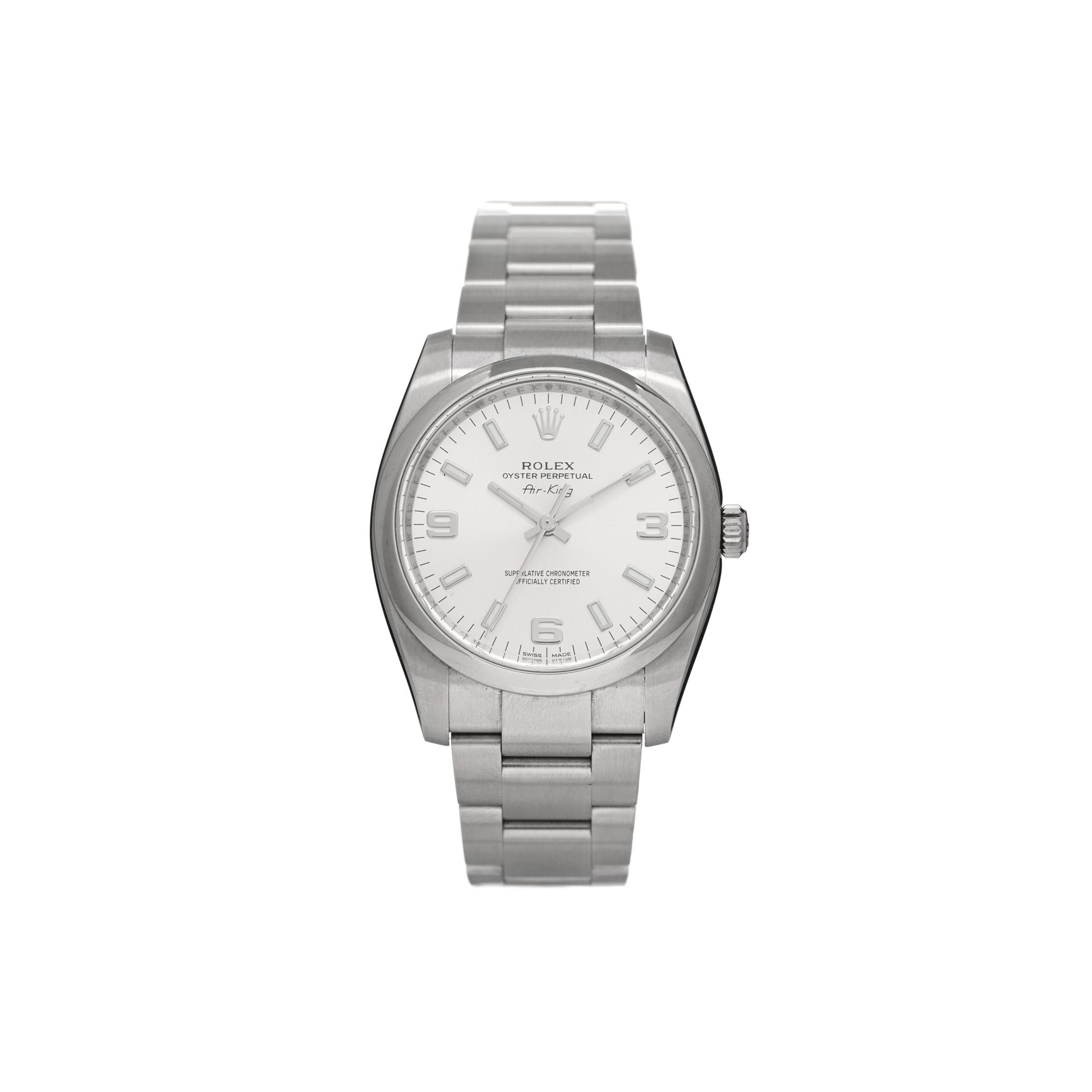 ROLEX STAINLESS STEEL 34MM OYSTER PERPETUAL AIR-KING WATCH SILVER 114200