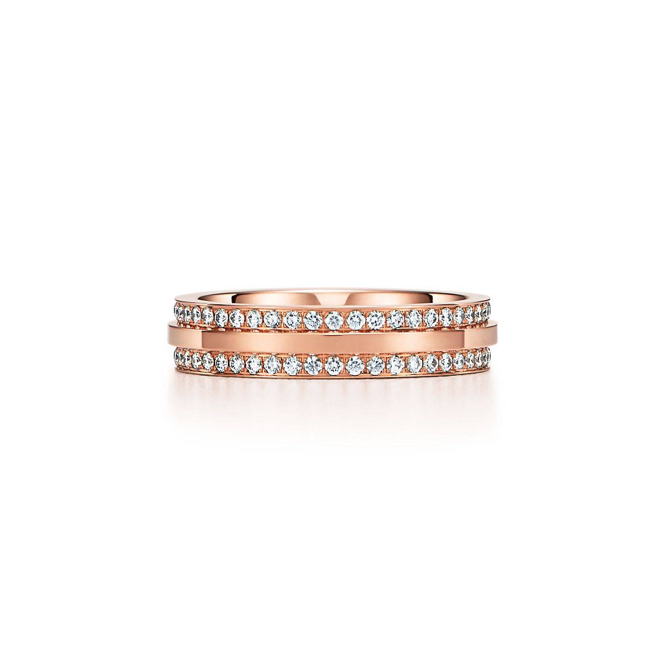 Tiffany T Narrow Pavé Diamond Ring in 18k Rose Gold