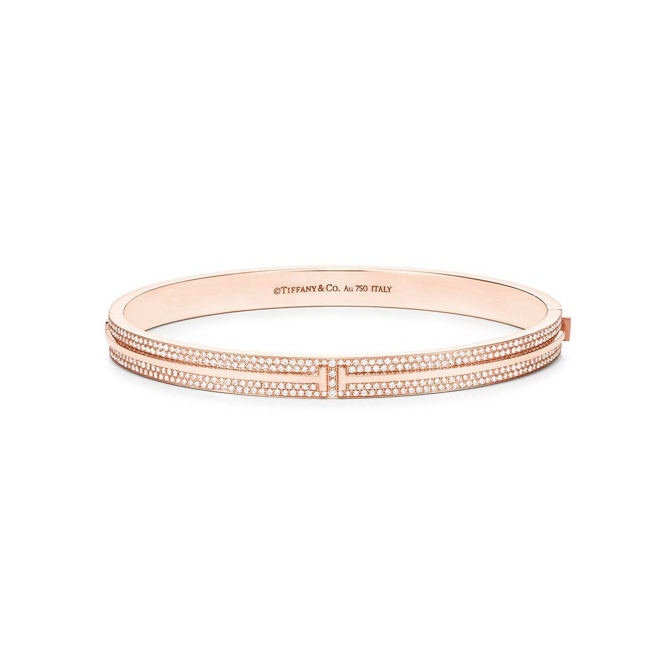 Tiffany T Pavé Diamond Hinged Bangle in 18k Rose Gold