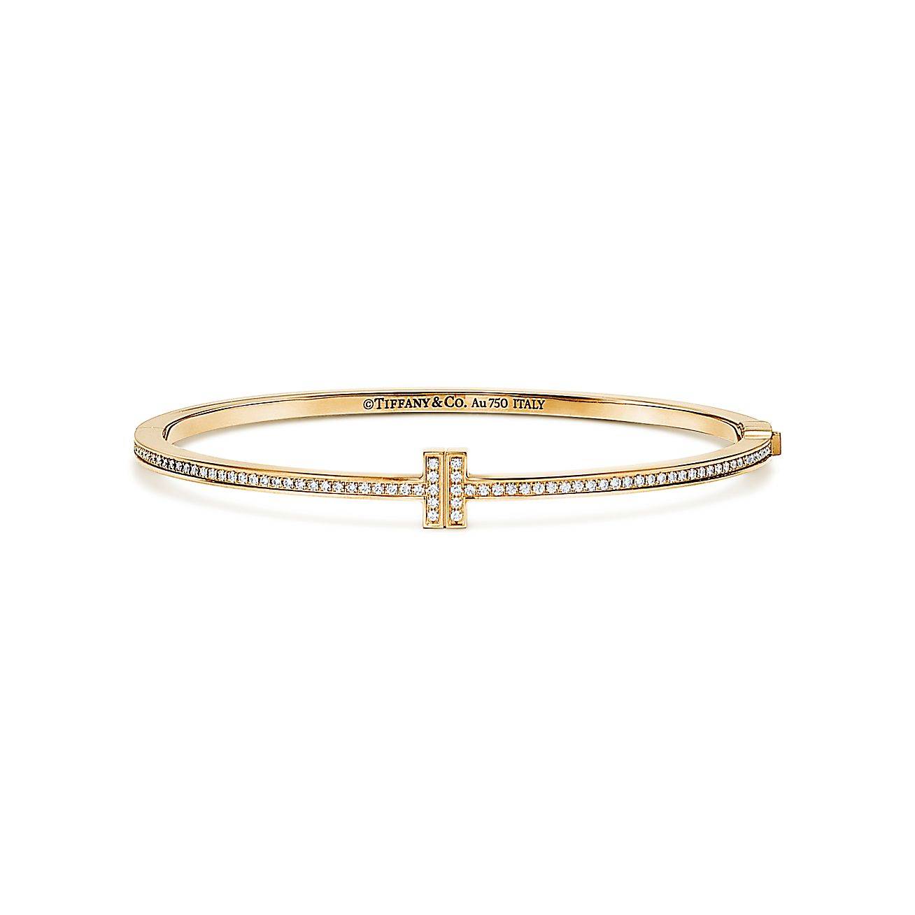 Tiffany T Diamond Hinged Wire Bangle in 18k Gold