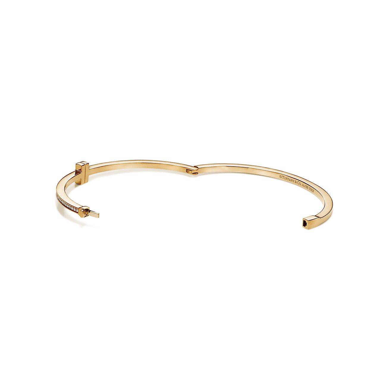 Tiffany T Diamond Hinged Wire Bangle in 18k Gold