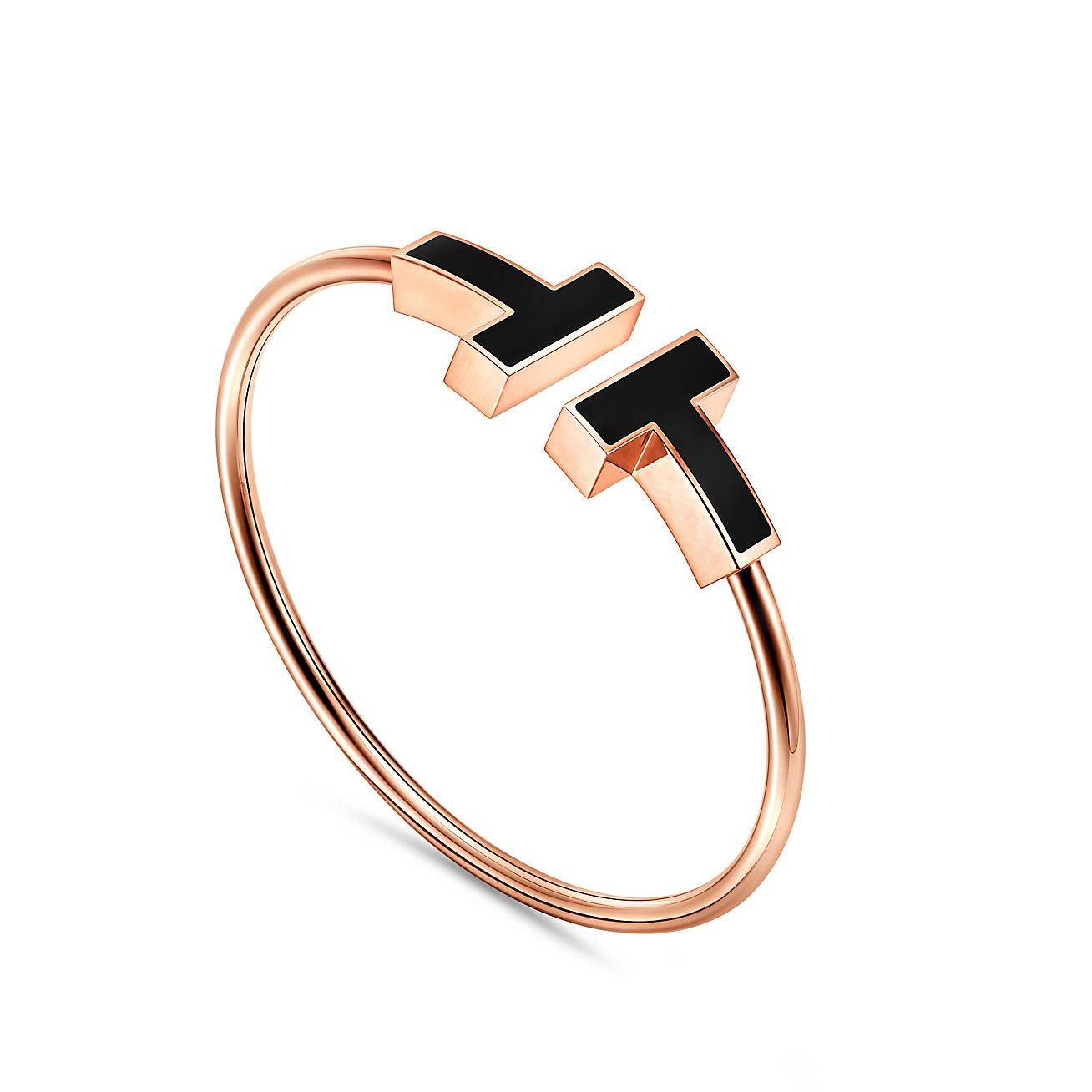 TIFFANY T WIDE BLACK ONYX WIRE BRACELET IN 18K ROSE GOLD