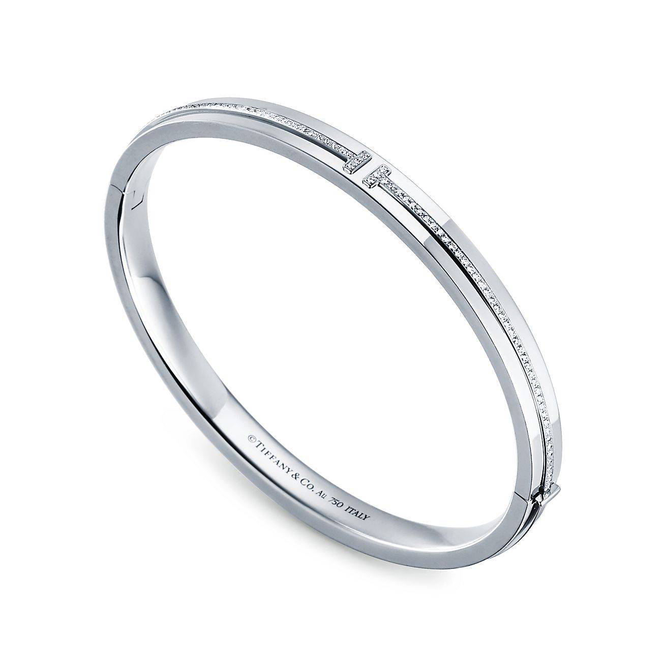 Tiffany T Diamond Hinged Bangle in 18k White Gold