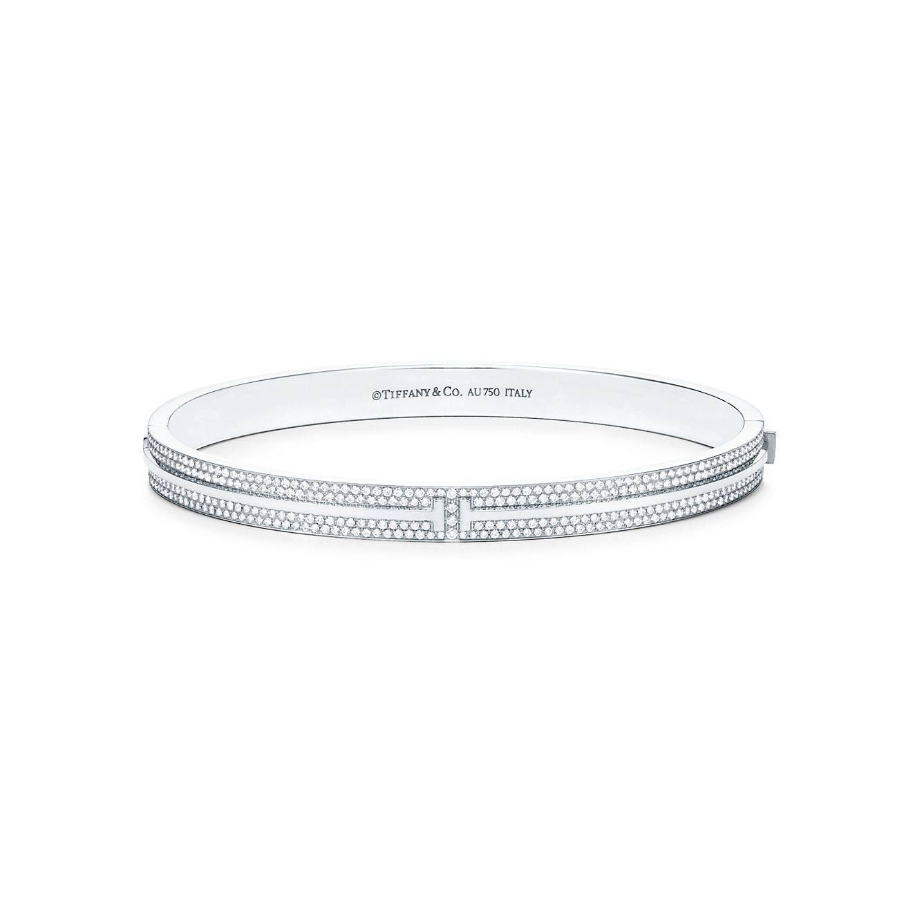 Tiffany T Pavé Diamond Hinged Bangle in 18k White Gold