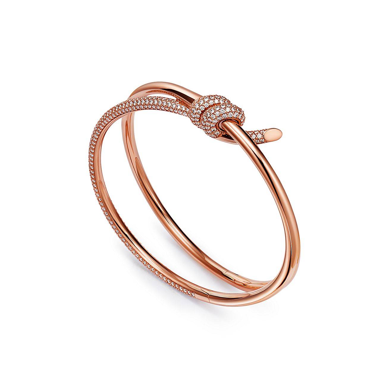 TIFFANY KNOT DOUBLE ROW HINGED BANGLE IN ROSE GOLD WITH DIAMONDS