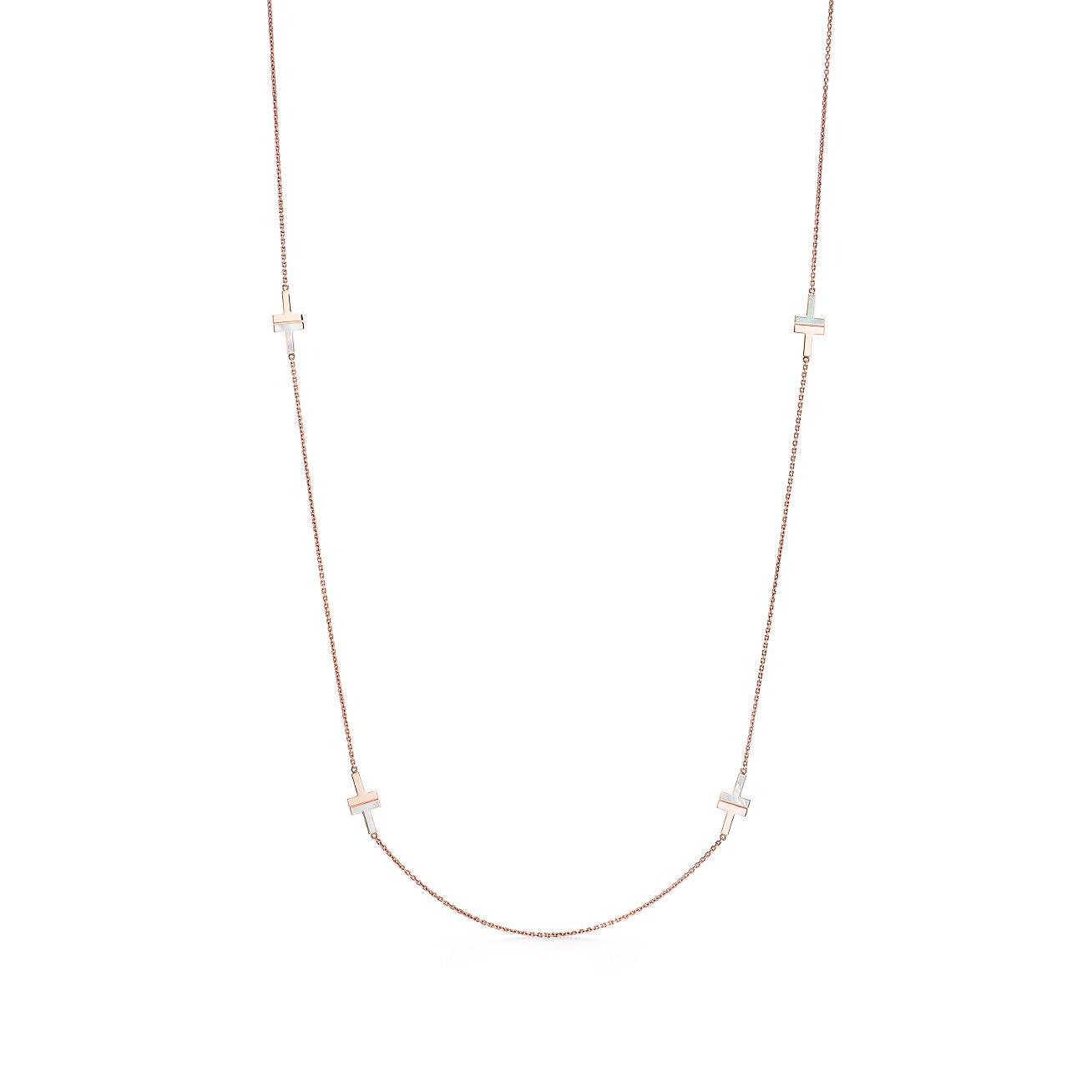 Tiffany T Mother-of-pearl Station Necklace in 18k Rose Gold, 34