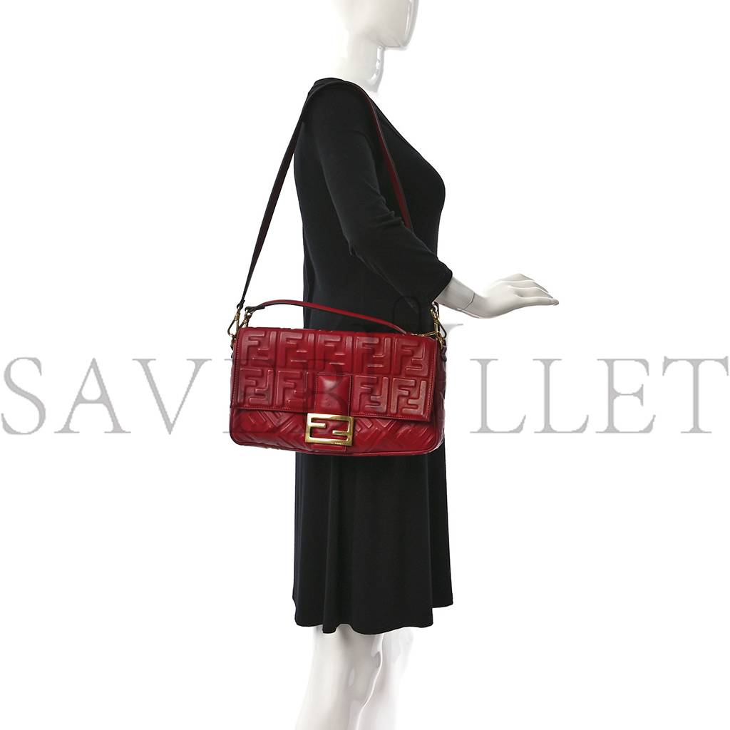 FENDI NAPPA FF 1974 EMBOSSED LARGE BAGUETTE FRAGOLA (32*16*5cm)